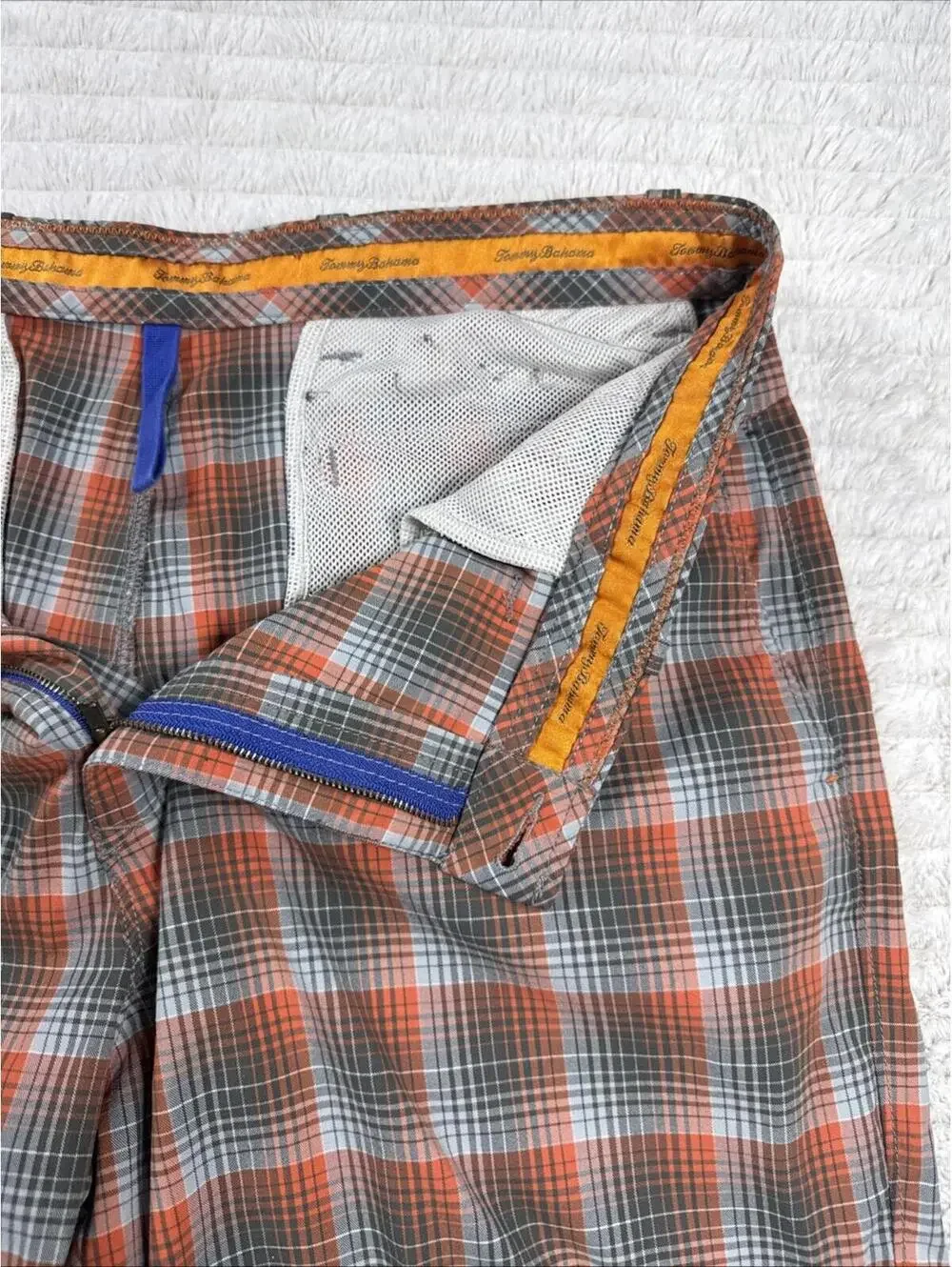Tommy Bahama Paradise Tech Men Size 39x9” Orange Plaid Performance‎ Shorts Mesh